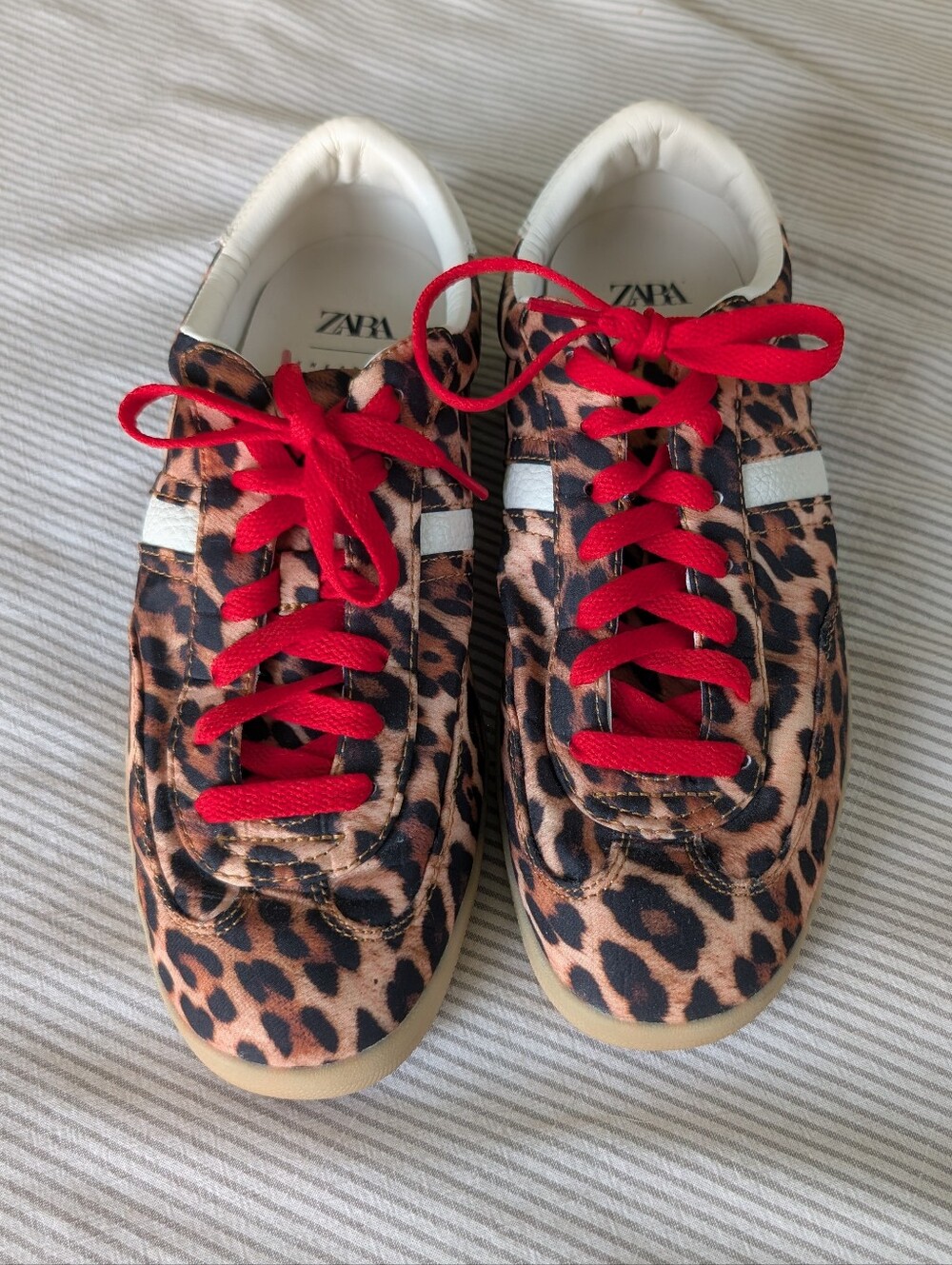 Zara Leopard-Print Sneakers with Red Laces Size 39